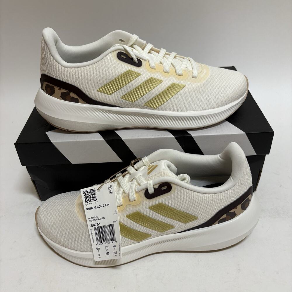 ADIDAS Run Falcon 3.0 Women’s Size 8 White/Gold/Cheetah Sneakers New In Box